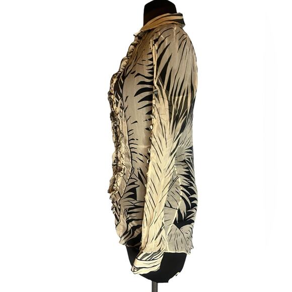 Y2K Chloe Sheer Animal Print Silk Ruffled Whimsigoth Button Top Women 6 Romantic - Picture 4 of 10